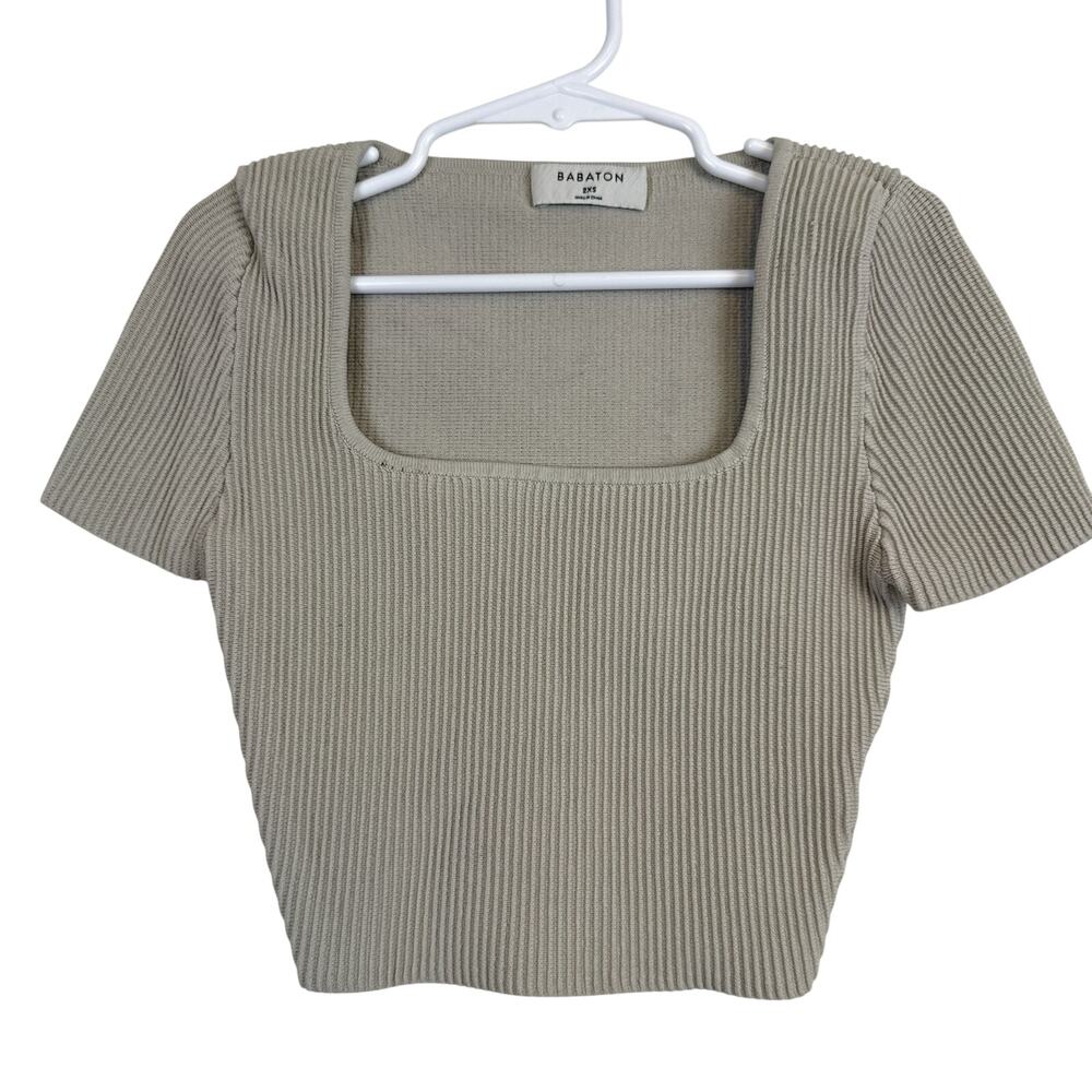 Babaton Aritzia Sculpt Knit Square Neck Crop Top Gray - 2XS XXS